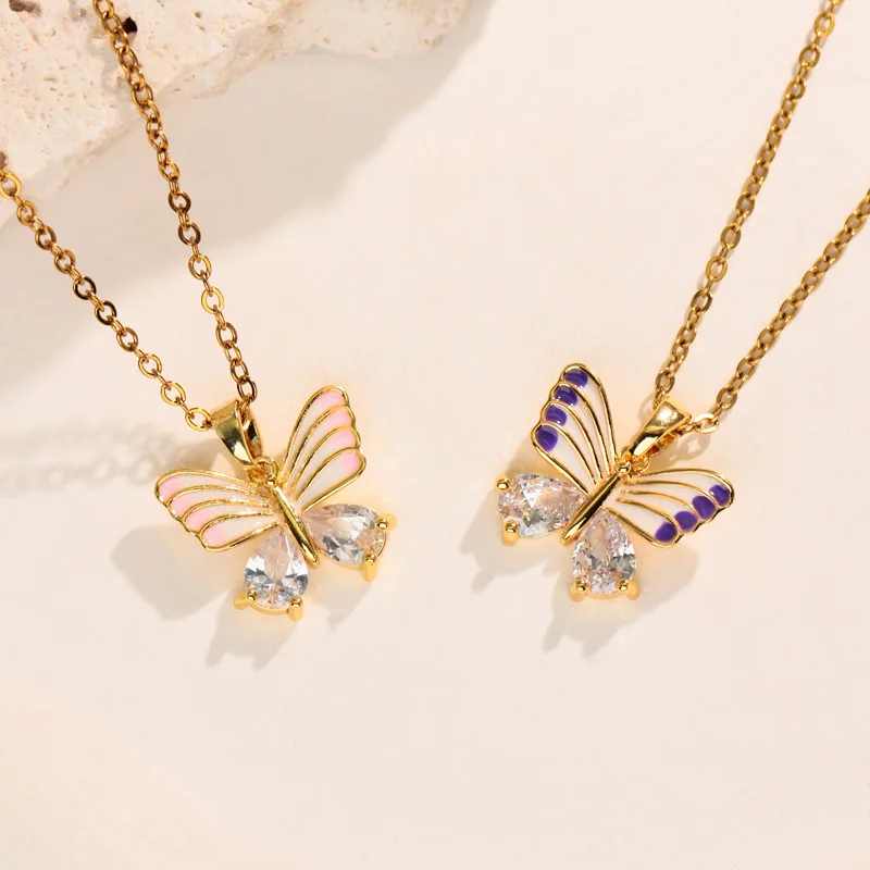 New Exquisite and Dynamic Necklace for Women Attending Banquets with Elegant Oil Dripping Design and Butterfly Collarbone Chain