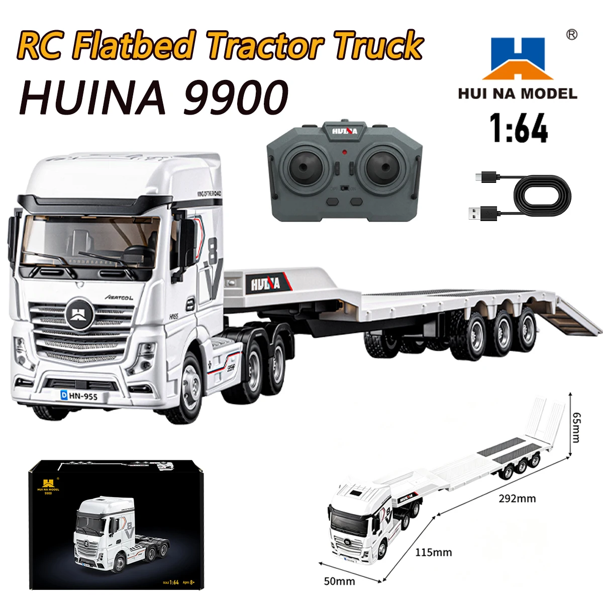 新型1-64-huina-9900-rcトラック-フラットベッドトラクタートラック-12チャンネルミニrcカー-ライト付き-24g比例精密制御-おもちゃギフト