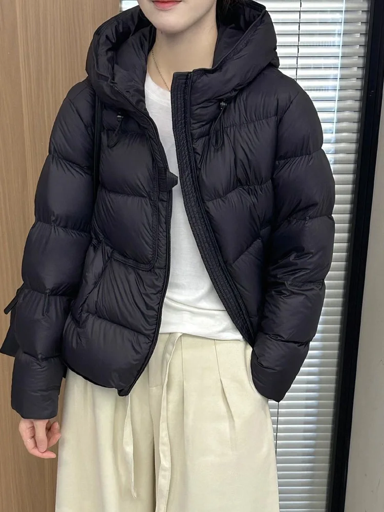 Winter Thickened Puff Coat Women's White Duck down Short Loose Slimming Bread Style Jacket Warm Commute Style Long Sleeve