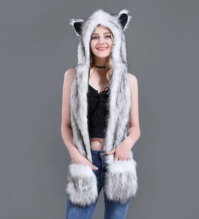 الثعلب فو الحيوان اغطية الرأس قبعة فروي القفازات قفازات وشاح الكفوف آذان فروي الحيوان الملحقات