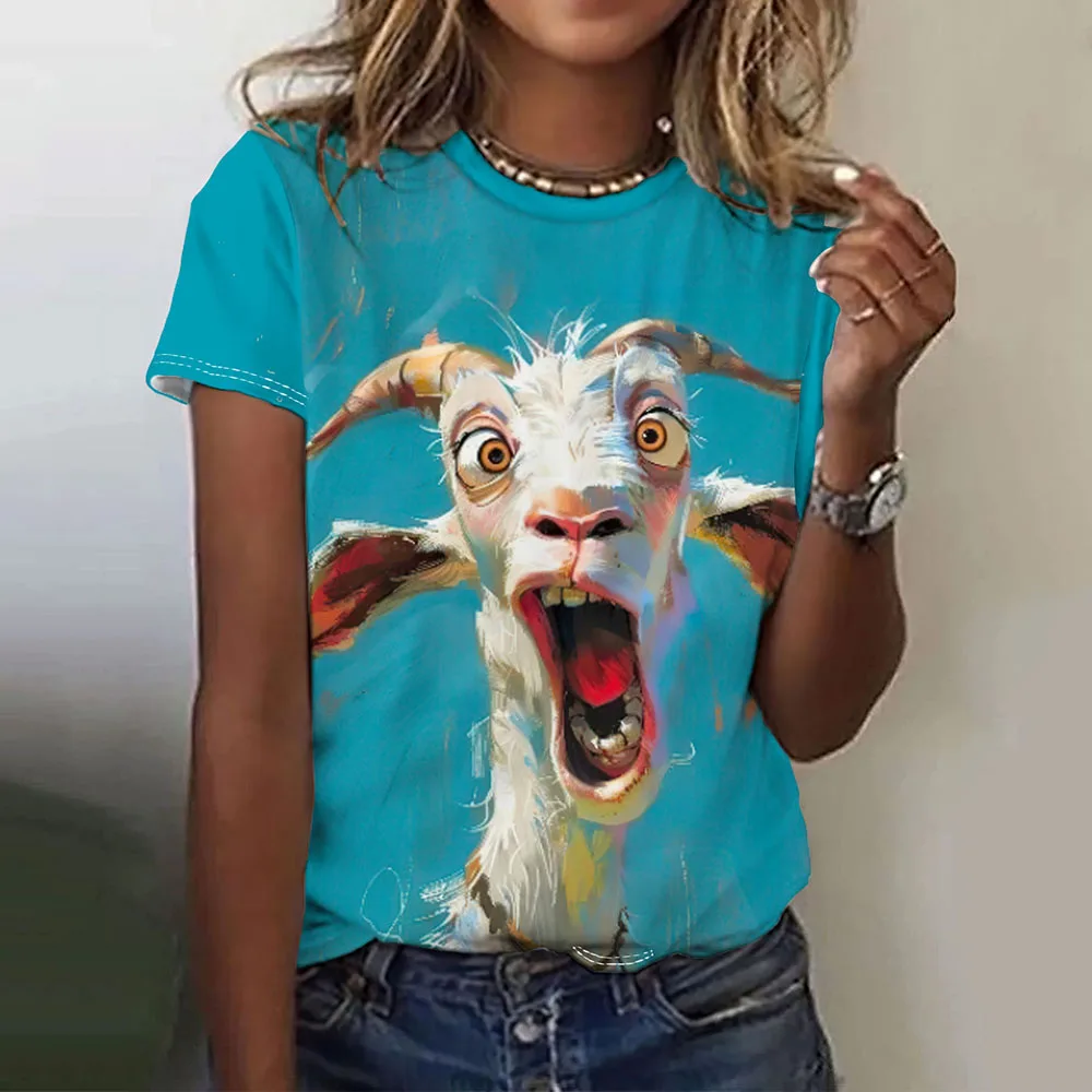 Damska Koszulka Śmieszny Straszny Zwierzęcy Nadruk Klasyczna Moda Codzienna Uliczna Okrągły Dekolt Oversize Letnia Odzież Damska