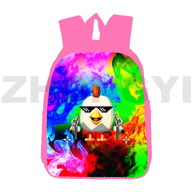 

Pink Preppy Chicken Gun Anime School Bags for Girls 12/16 Inch Canvas Cartoon Kids Backpack 3D Game Chicken Gun Shoulder Bag