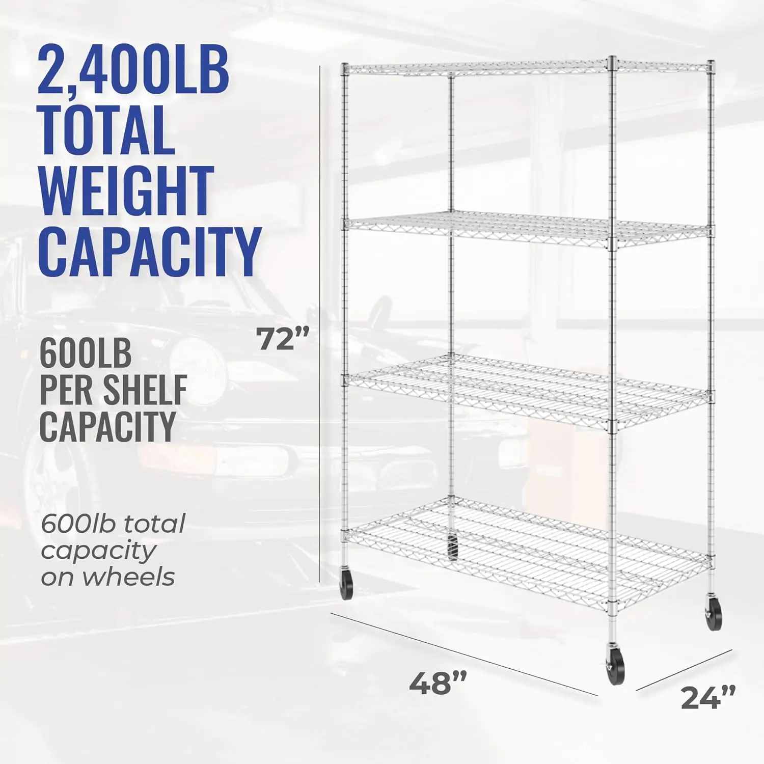 SafeRacks NSF Certified Storage Shelves, Heavy Duty Steel Wire Shelving Unit with Wheels and Adjustable Feet, Used as Pantry She