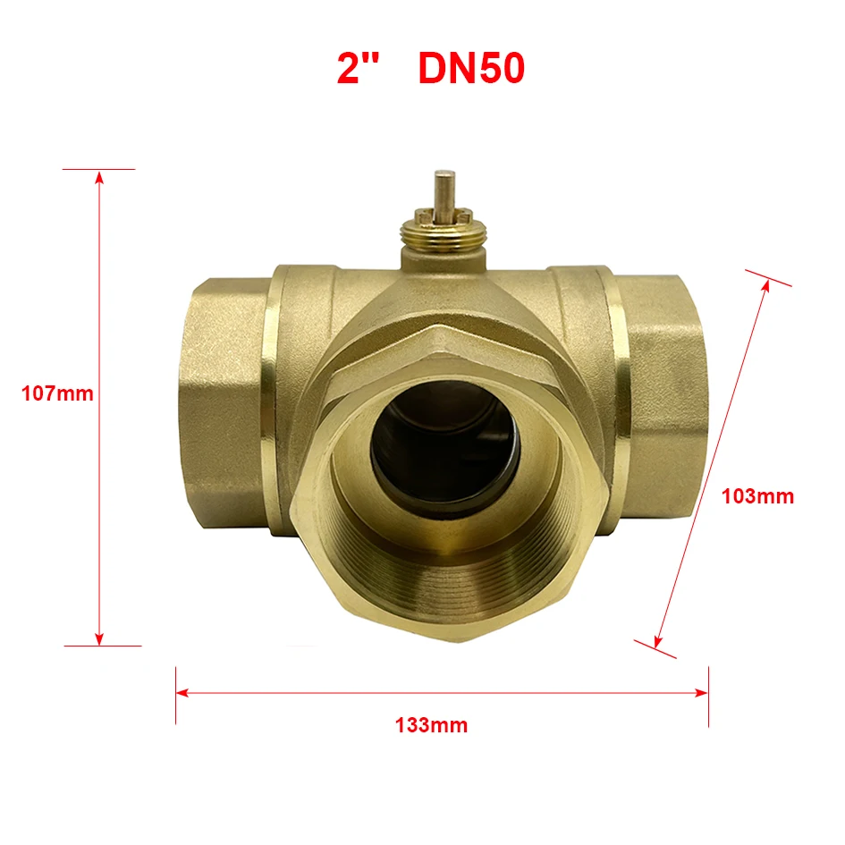 2" DN50 3 Way Motorized Brass Ball Valve T Type Body Electric Thread Ball Valve Body