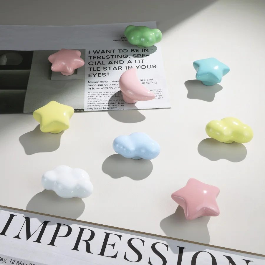 Cute Children's room Cabinet Knobs Stars Clouds Moons Ceramic Furniture Handles Cartoon Wardrobes Pulls Drawer Door Handles
