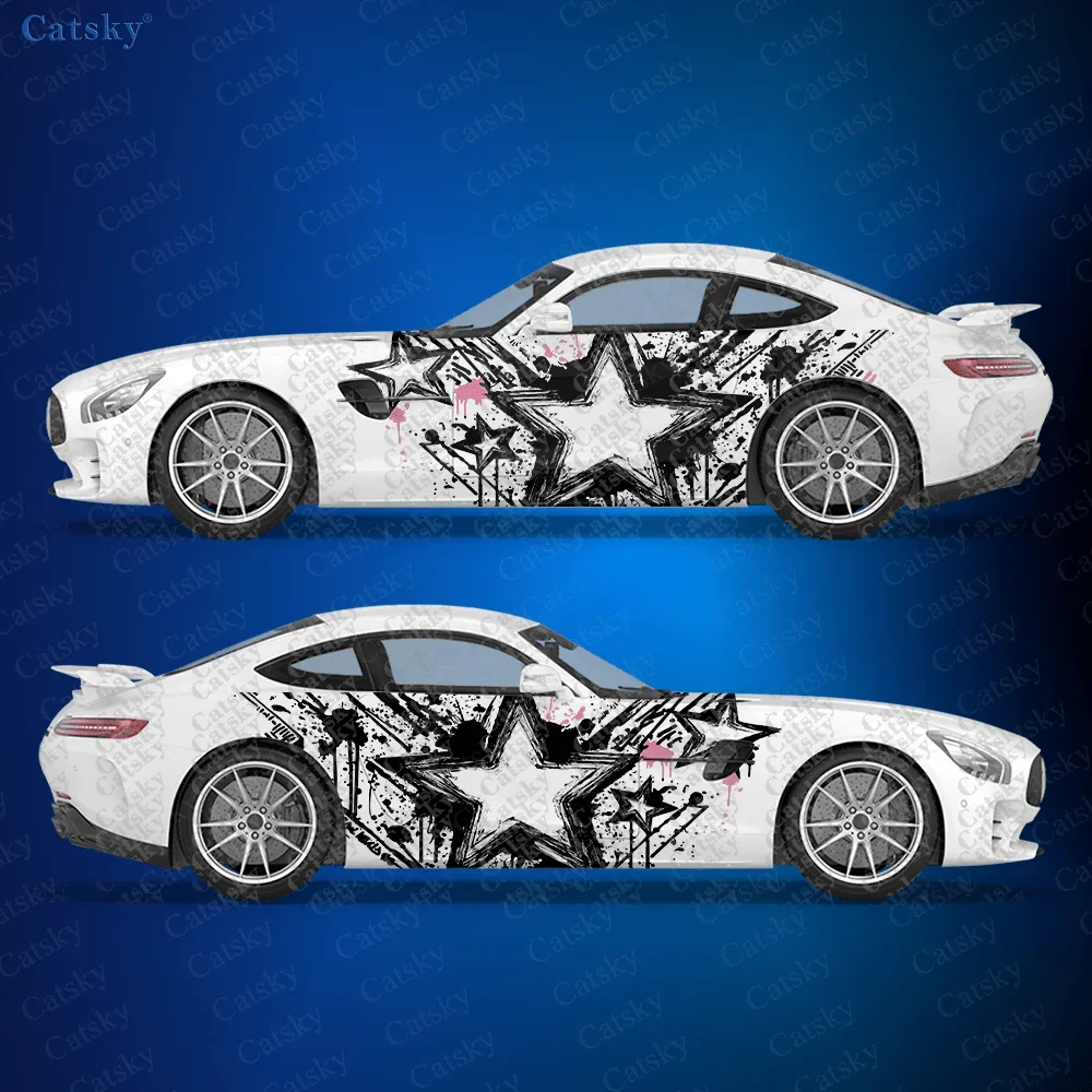 2pcs.Cyber Street Samurai Car Side Decals | Self-Adhesive PVC Waterproof & Scratch-Resistant Stickers, Fashionable Decals