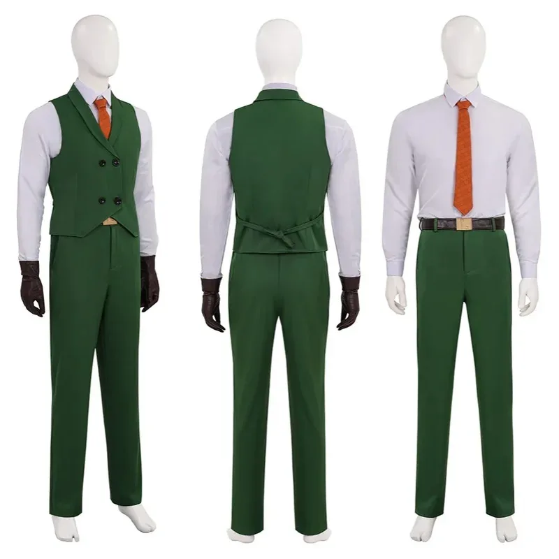 

Поддельный Президент Косплей Костюм Локи Зеленый Меховой Воротник Пальто Жилет Брюки Наряд Полный Комплект Хэллоуин Comic Con Боевой Костюм На Заказ