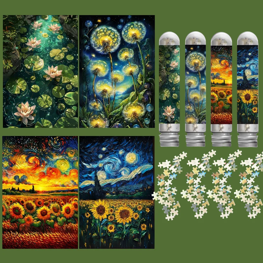 4 Zestawy Mini Układanki w Probówkach dla Dorosłych, Kwiaty, Gra Edukacyjna, Prezent na Halloween, Święto Dziękczynienia, Boże Narodzenie, Nowy Rok, Rocznice