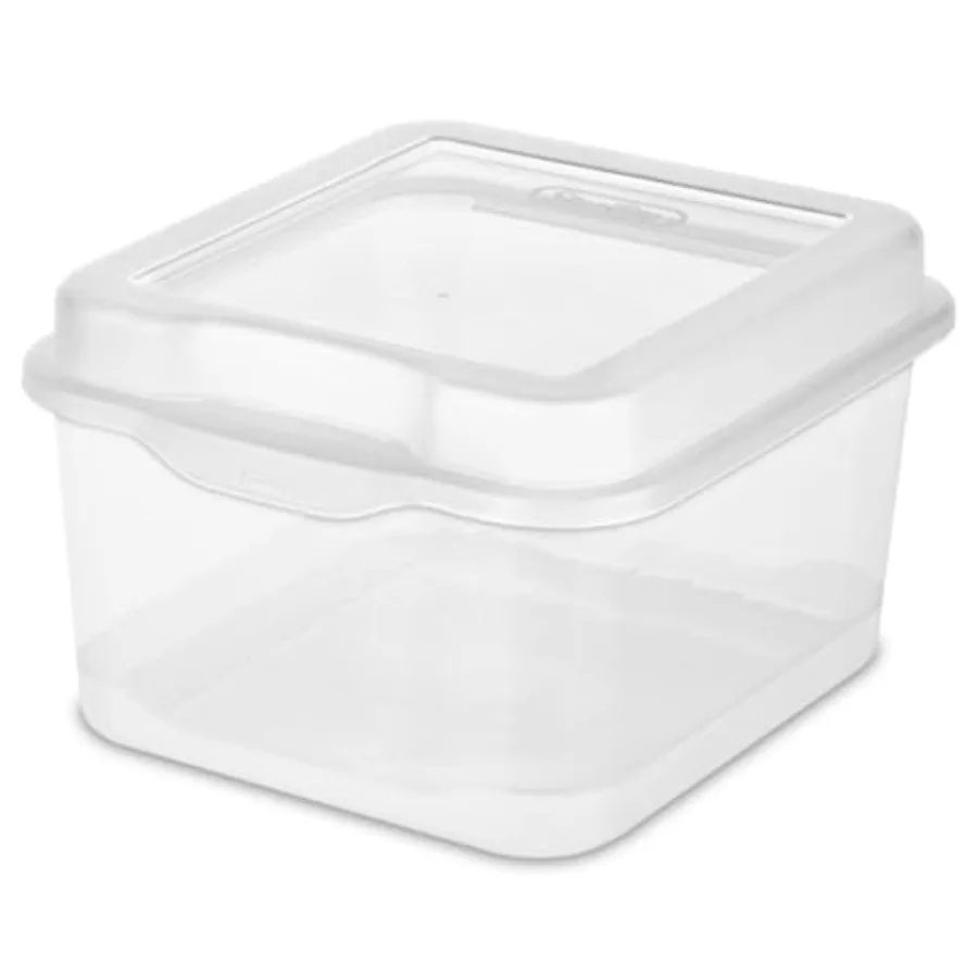 

Square Small FlipTop, Clear Plastic Storage Box with Hinged Lid - Stackable Multipurpose Organizer for Art and Craft Supplies,