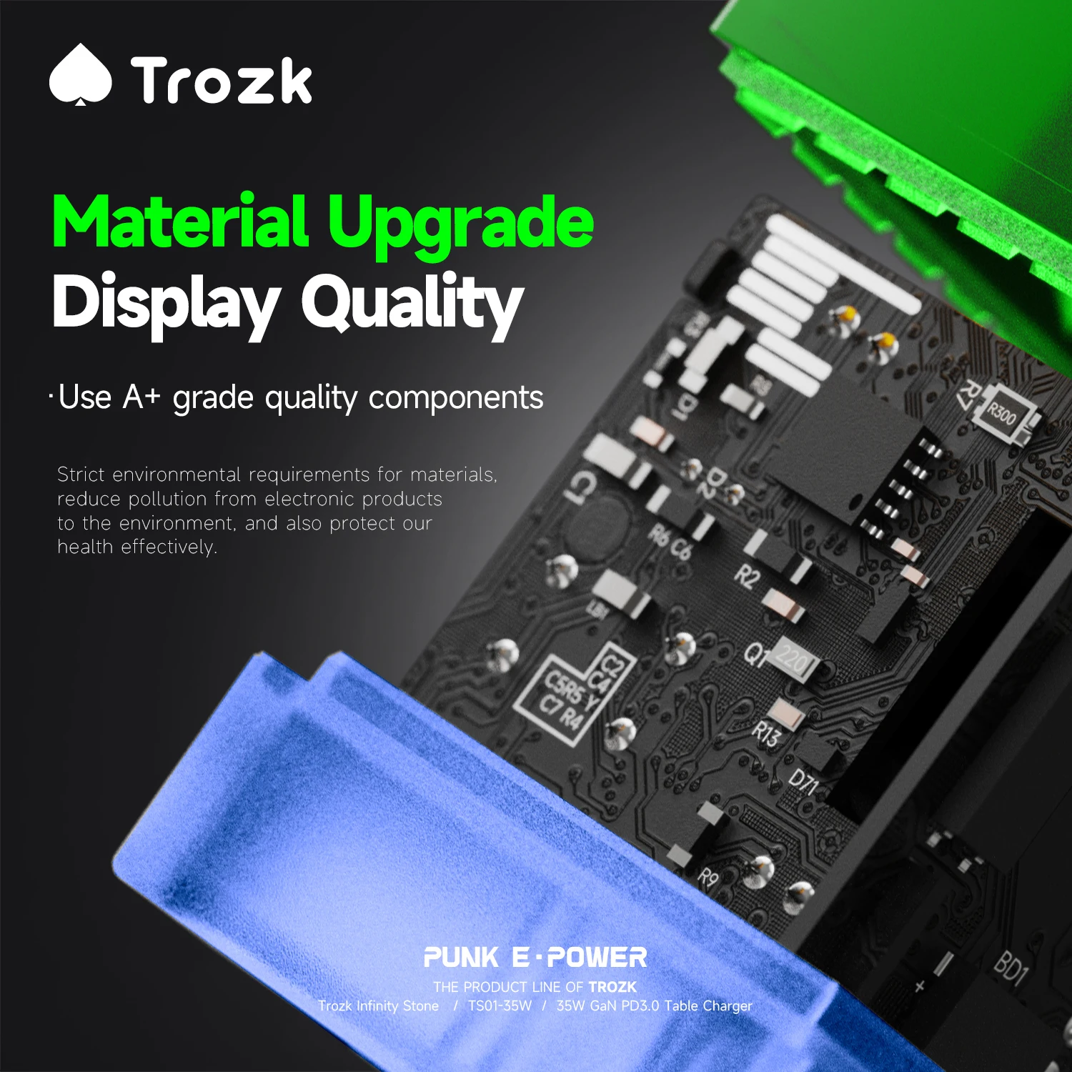 Trozk US 35w Gallium Nitride Fast Charging Plug Travel Portable For IPhone Overcurrent Protection Green Charger Adapter