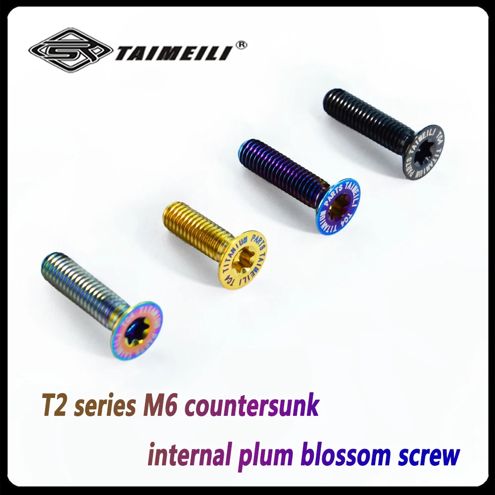 TAIMEILI 4PCS/8PCS/10PCS Titanium Alloy Countersunk Head Screw T2 Series M6x12-30/35/40/50MM Bicycle Refitting Screw