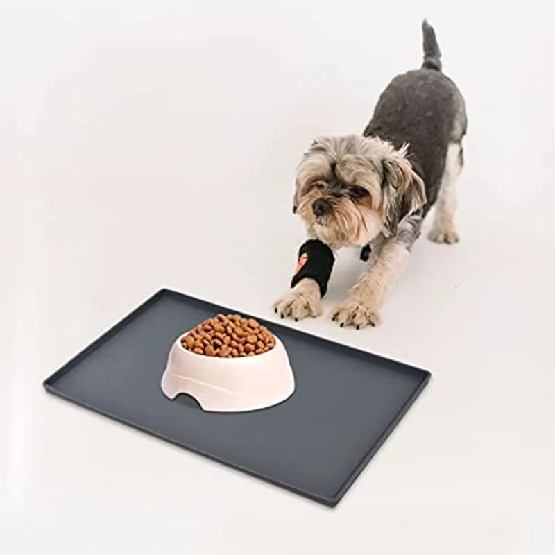 Pet Cat Bowl Food Mat with High Lips Silicone Non-Stick Waterproof Dog Food Feeding Pad Puppy Feeder Tray Water Cushion Placemat