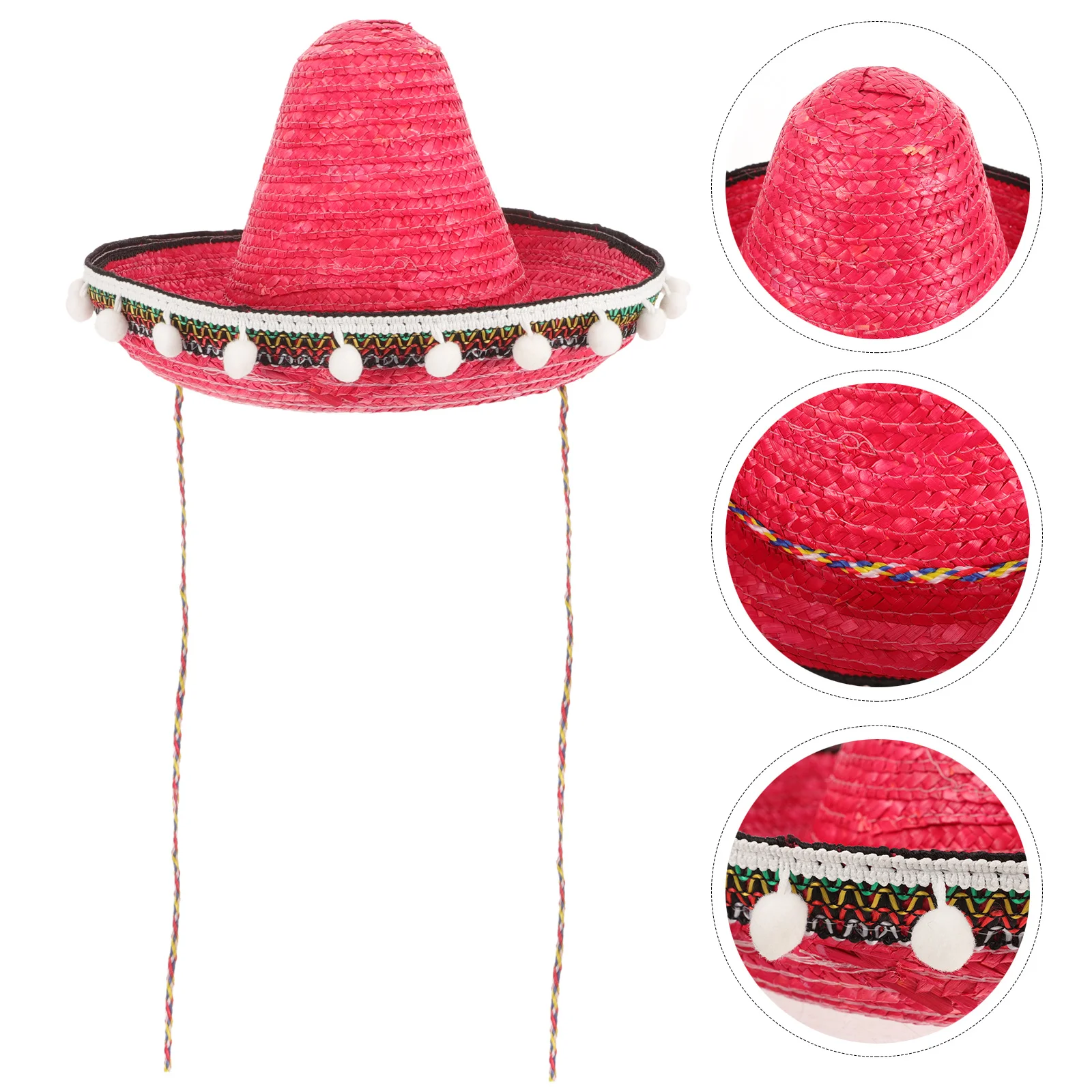 

Mexican Straw Hat Pom Pom Decoration Comfortable Soft Breathable for Party Festival Performance Photo Prop