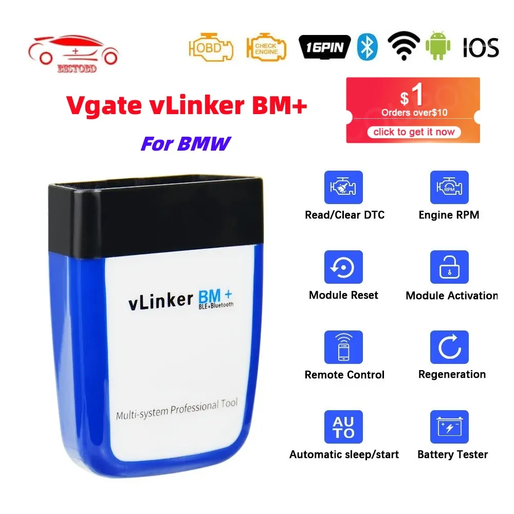 Vgate vLinker BM ELM327 For BMW Scanner wifi Bluetooth 4.0 OBD2 OBD 2 Car Diagnostic Auto Scan Tool Bimmercode ELM 327 V 1 5