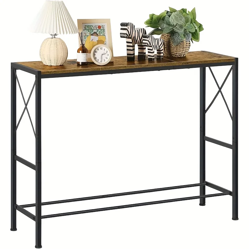 

Narrow Console Table 41" Behind Couch Table Skinny Small Entryway Table, Black Wood Console Table with Metal Frame, Industrial H