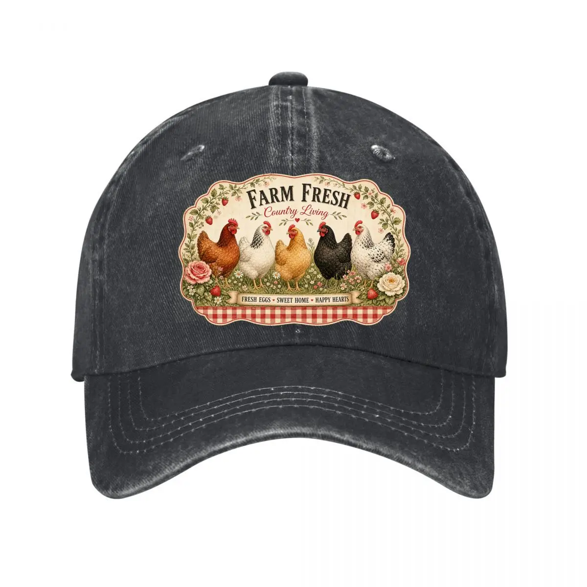Farm Fresh Country Living Chickens Washed Baseball Cap Hip Hop Sun Hats