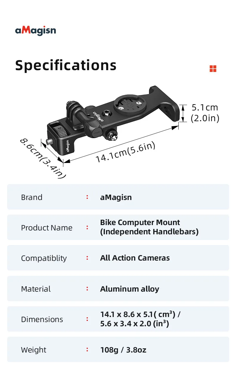aMagisn Fahrradcomputer-Halterung aus Aluminium mit 1/4-Zoll-Gewinde und 3-Pin-Anschluss für Garmin, Wahoo, Bryton & GoPro 13, DJI Insta360 Action-Kamera Zubehör – Detail 22
