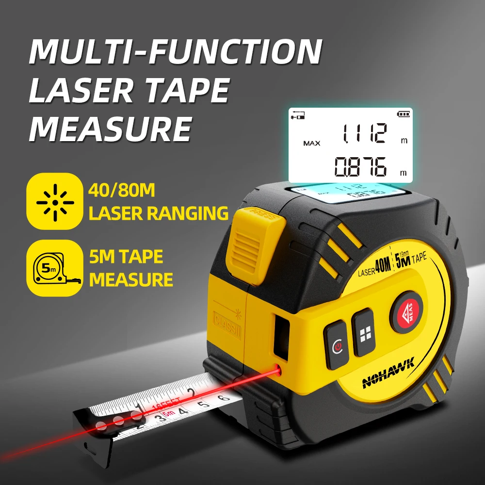 Nohawk 40m/80m Laser Tape Measure Laser distance meter Digital Tape Measure Measuring tool Steel Tape Measure USB Rechargeable