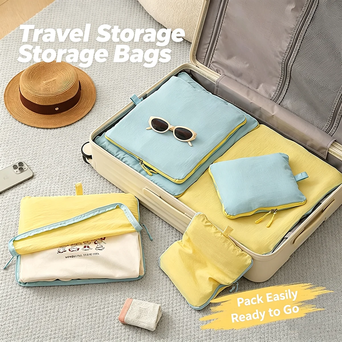 Socks & Underwear Storage Packing Cubes Yellow Space Saving Compression Luggage Organizer for Carry on Travel Vacation view 2