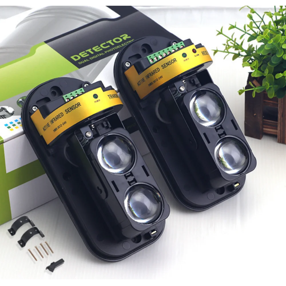 Home Perimeter Infrared Alarm Waterproof Dual Beam Sensor 100m Active Counter Detector Black Security