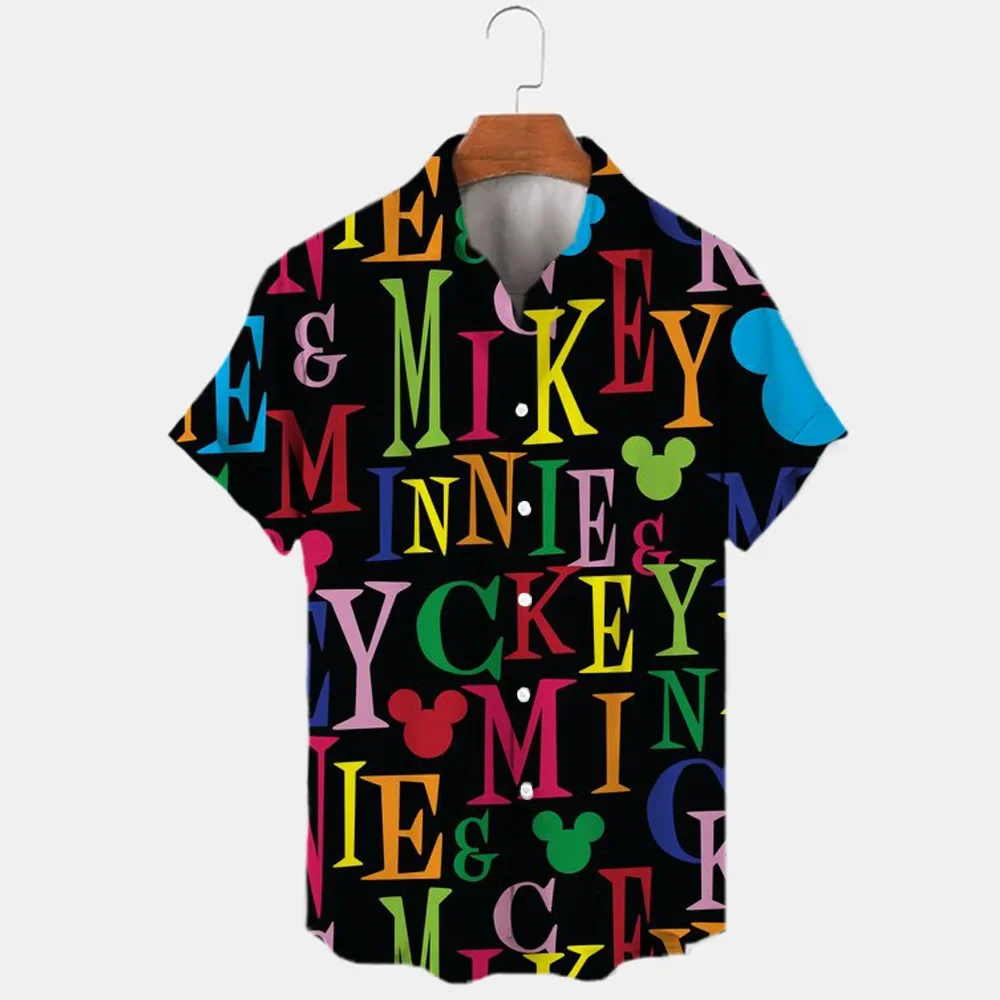 Summer Fashion Hawaiian Shirt Mickey Minnie Mouse Shirts Men Women Clothes Temperament Men's Street Trend Retro Boutique Tops