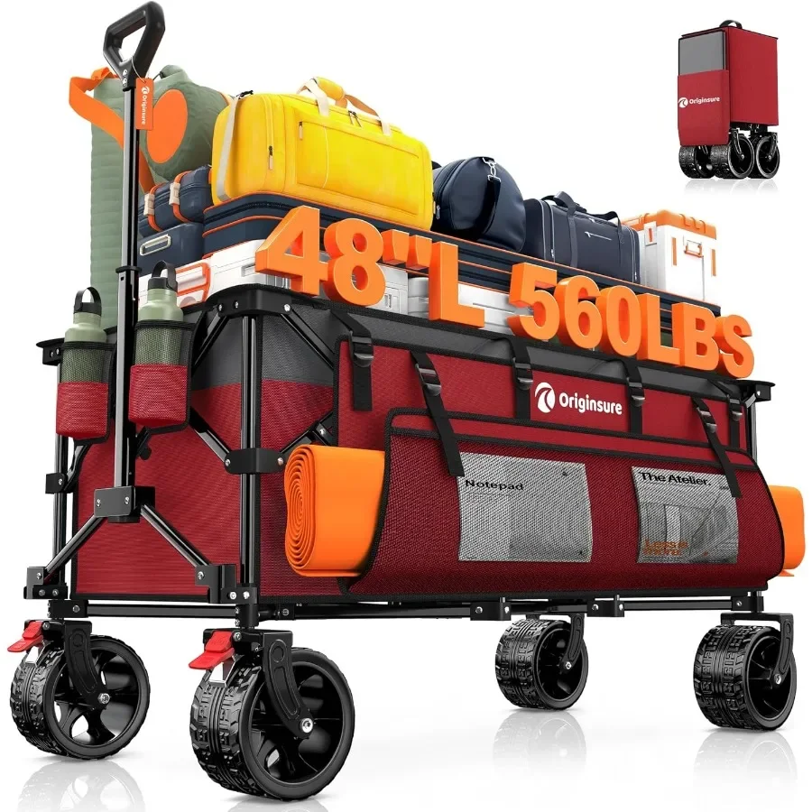 

48" L Collapsible Wagon Cart Foldable 560lbs Weight Capacity 300L Heavy Duty Folding Beach Wagons with Big All-Terrain Wheels U