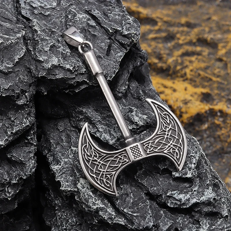 Vintage Celtic Wolf Ax Pendant Necklace Men's Norse Mythology Odin's Navia Secret Treasure Rune Jewelry