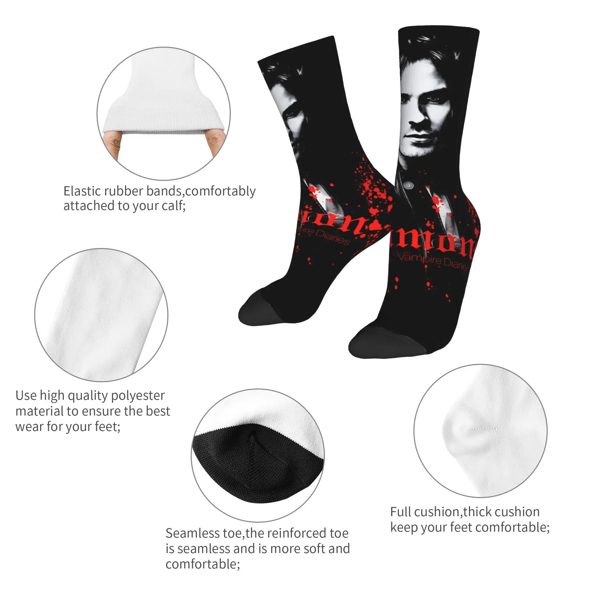 Hiver chaud Cool hommes femmes Damon Salvatore chaussettes Vampire Diaries chaussettes antidérapantes