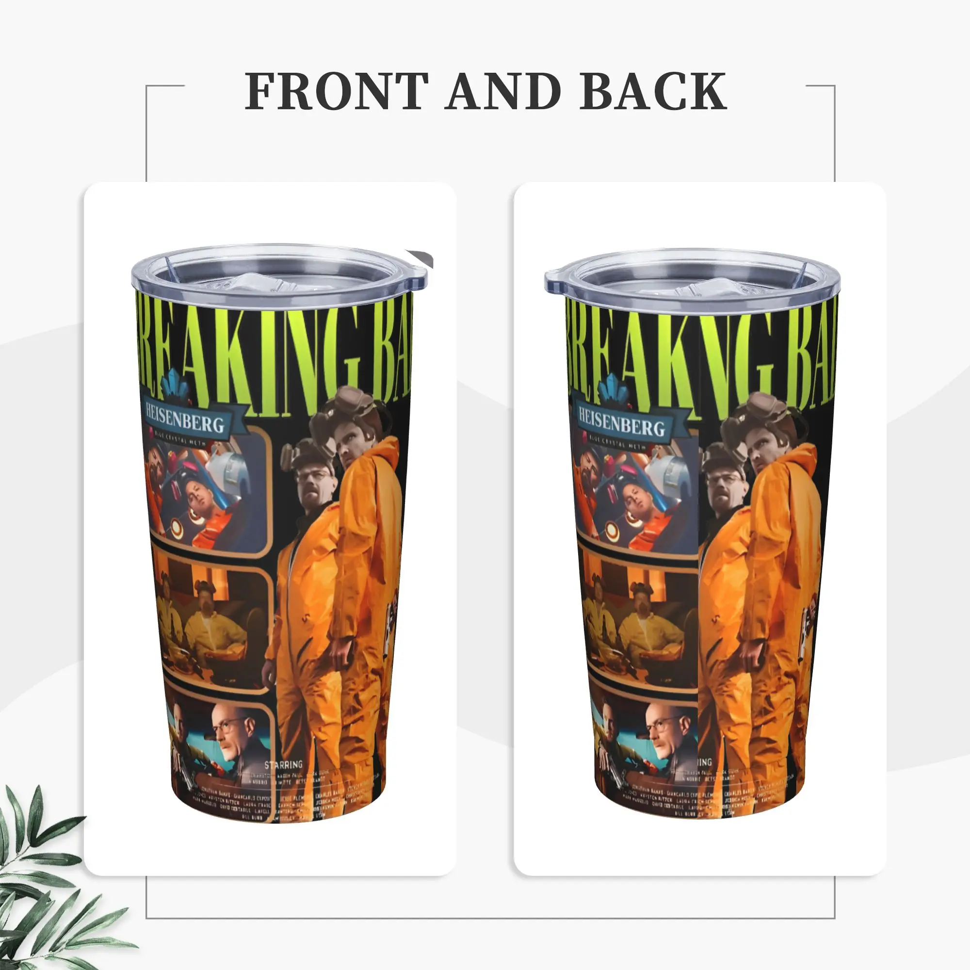 Heisenberg Breaking Bad Tumbler Vacuum Insulated 90s TV Coffee Cups with Lid Straw Outdoor Mug Water Bottle, 20oz