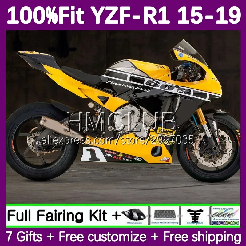 Fairing For YAMAHA YZF R1 R 1 YZF1000 YZF-R1 141No.37 YZFR1 15 16 17 18 19 2015 2016 2017 2018 2019 Injection Body Stock yellow