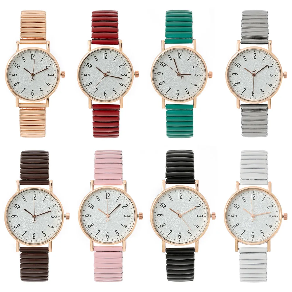 La moda de las mujeres de diseño digital simple reloj de cuarzo Casual de acero inoxidable correa elástica sin hebilla Damas Reloj Relojes de vestir