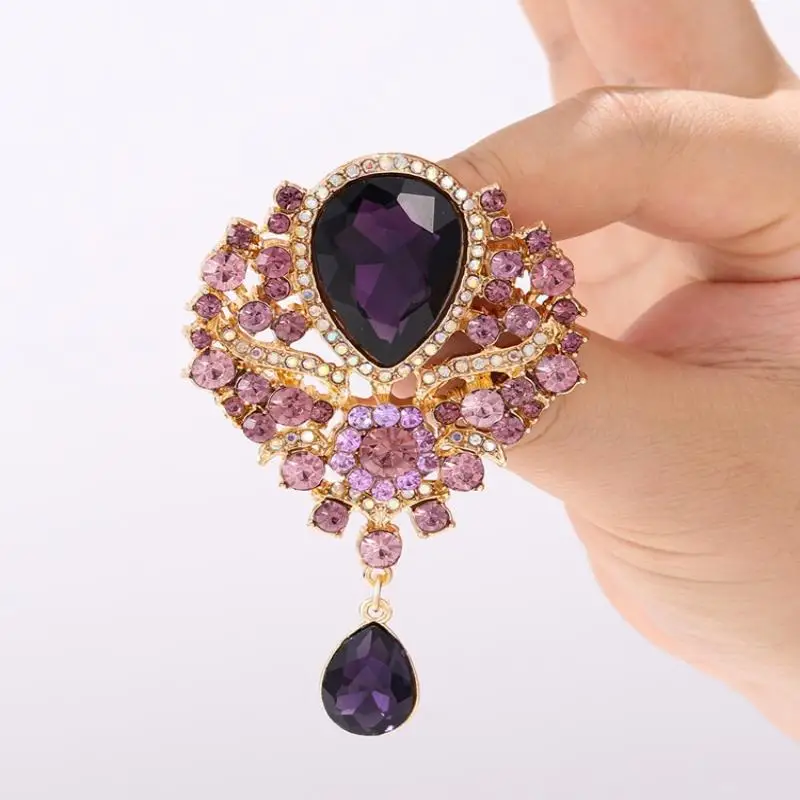 1Pcs Wedding Bridal Bouquet Clear Crystal Rhinestone Teardrop Dangle Brooch Pin Hot Women Men Brooch Clothing Accessories