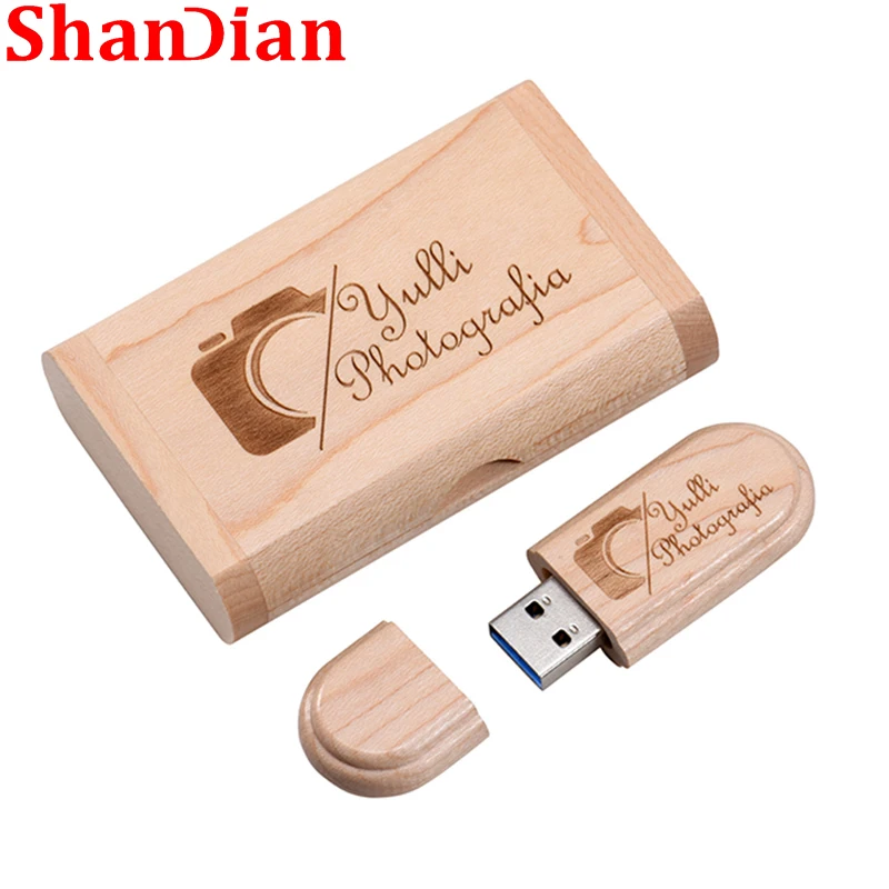 

SHANDIAN Free Custom Logo USB Flash Drive 128GB Wooden Box & Pen Drive 64GB Real Capacity Memory Stick 32GB 16GB Creative Gift