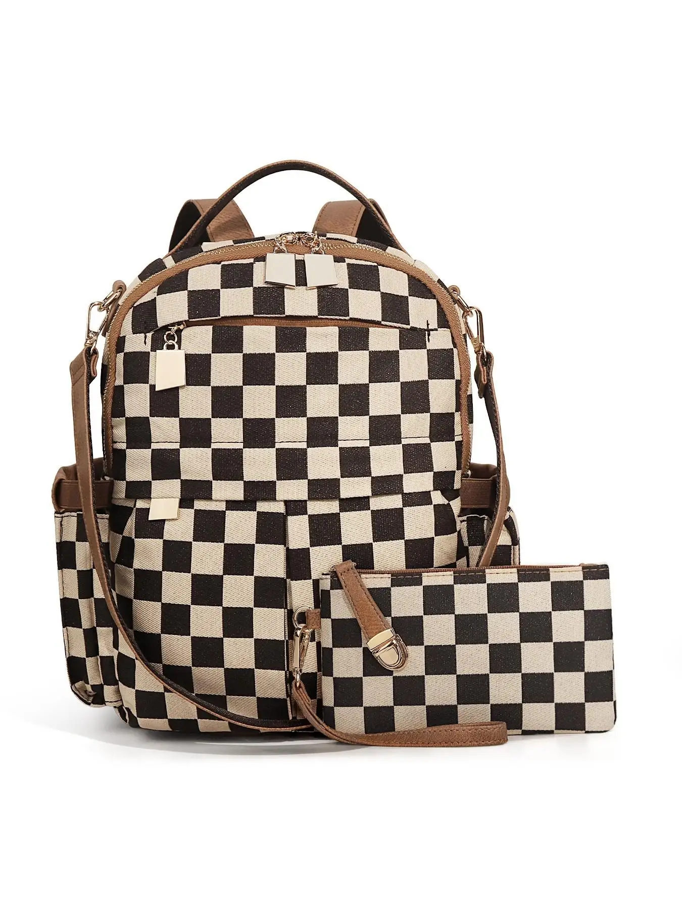 

in Stock New Plaid Large Capacity Canvas Backpack with Computer Compartment Durable Student Bookbag Two-Piece Set
