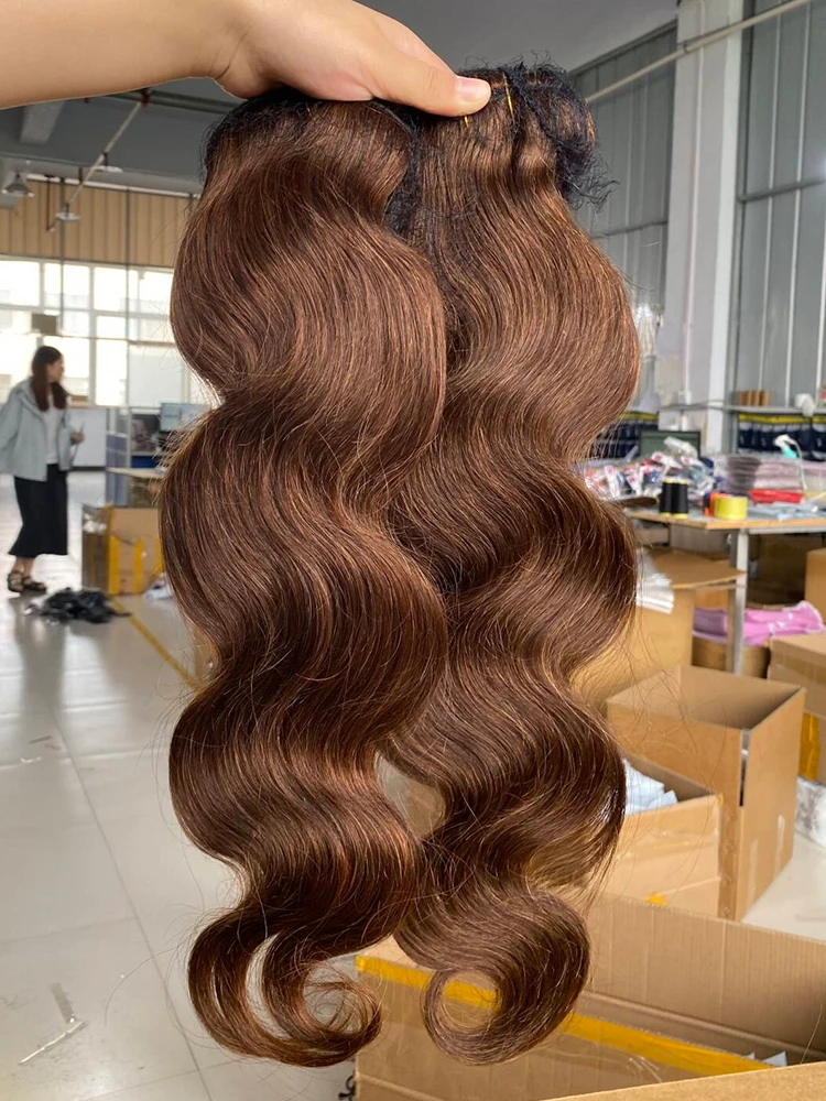 البرازيلي # 4 الشوكولاته براون الجسم موجة الشعر البشري 1/3/4 حزم صفقة نسج على شكل شعر إنسان عذراء وصلة إطالة شعر طبيعي للنساء