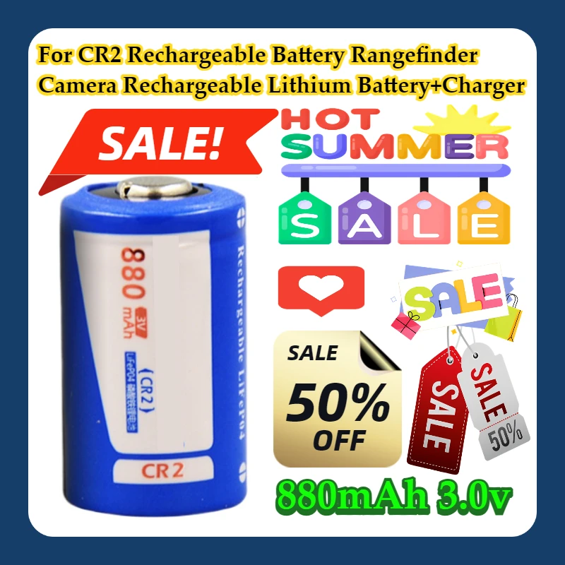 

For 3.0V CR2 Rechargeable Battery 880mAh Rangefinder Camera Rechargeable Lithium Battery+Charger