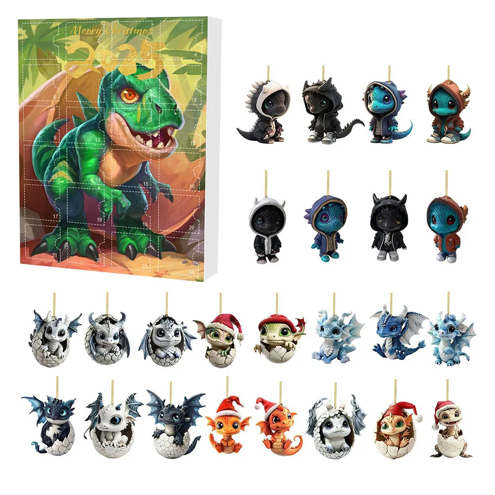 Dragon Christmas Advent Calendar Cartoon Dragon Hanging Decor Exquisite 2025 Cute Dragon Pendants Realistic for Xmas Party Decor