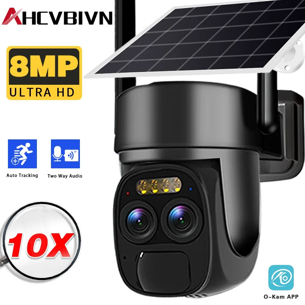 

PTZ Solar Security Camera with 10X Zoom & Dual Lens - 4K 8MP, WIFI Outdoor, PIR Motion, 2-Way Audio, Waterproof