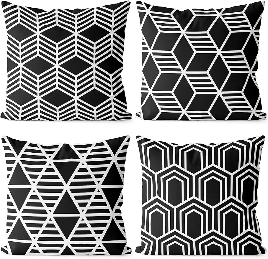 black and white diamond line geometric pattern pillowcase living room sofa sofa square decorative bed pillowcase,45X45cm