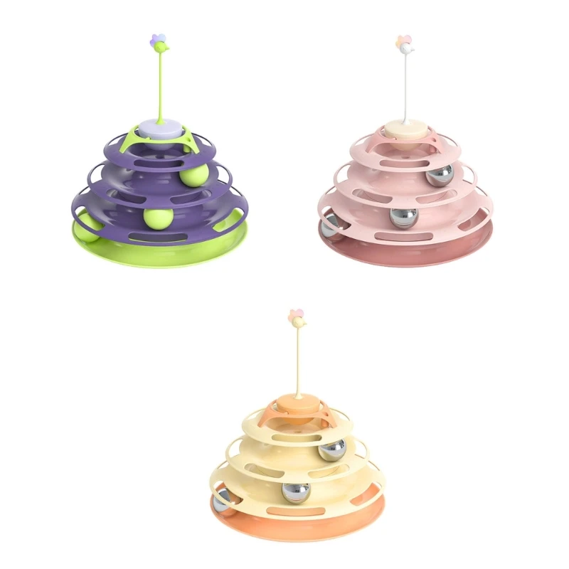 

Toy Ball Tower and Track Interactive Toy 3 Level Turntable with 3pcs Ball and Tumblers Teaser for Pet Exercise