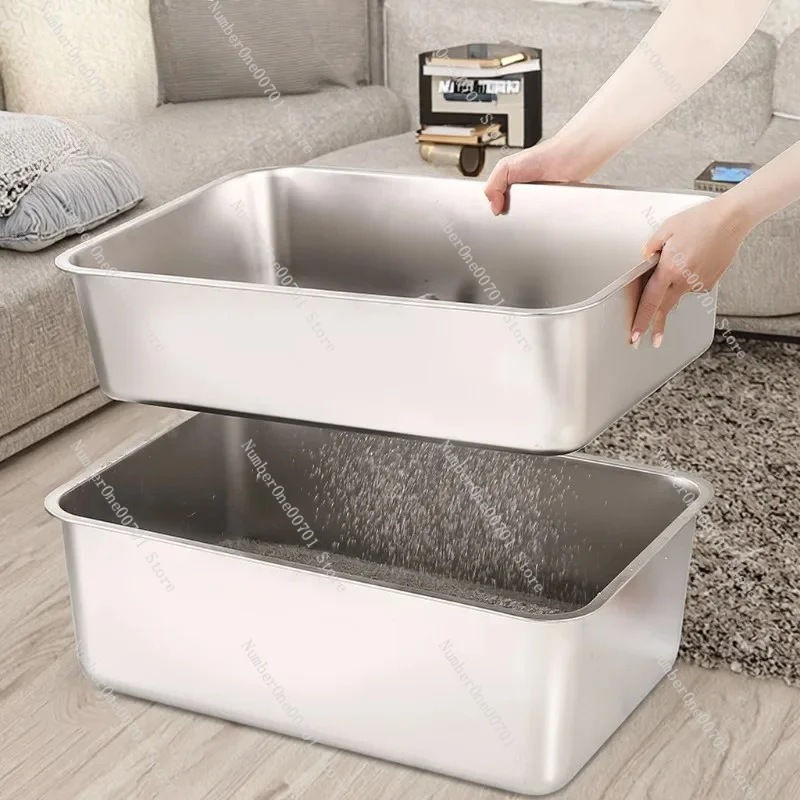 New design stainless steel screening cat litter box with open top easy to clean large size pet toilet cat litter box