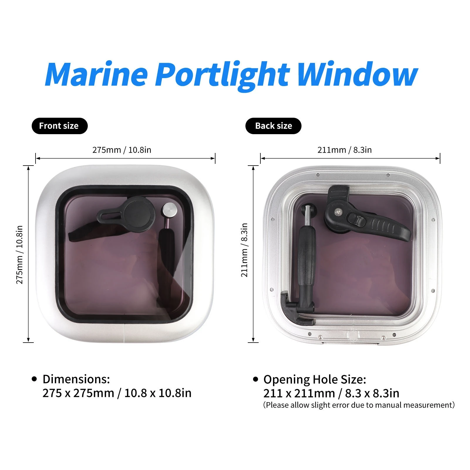 Boat Hatch Window 211 X 211mm Grey Square Push Out Porthole Skylights With Stainless Steel Support Rod for Yachets RV
