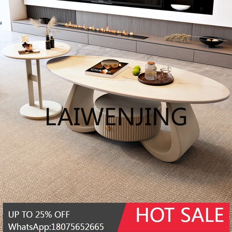 RWJ Stone Plate Coffee Table High-Grade Cream Style Small Apartment Tea Table