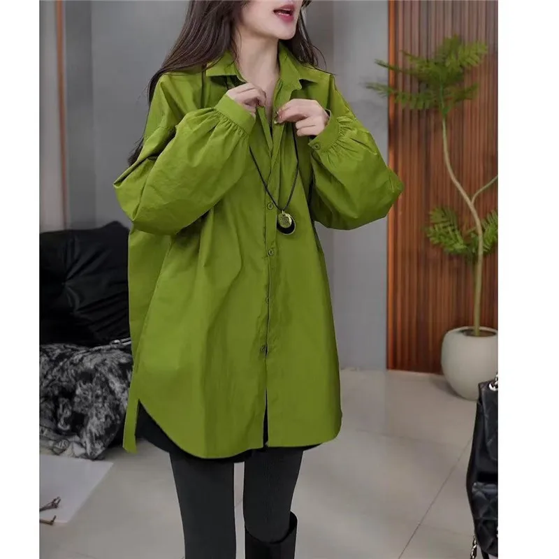 Ln ฤดูใบไม้ผลิ 2025 ใหม่แฟชั่นผู้หญิงเสื้อแขนยาว JOKER Belly-ครอบคลุมเสื้อเสื้อหญิงหลวมยาว outwear