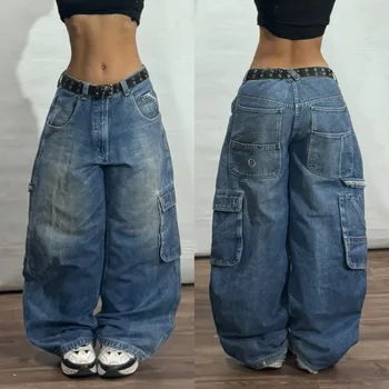 Y2K Harajuku nouvelle mode industrie lourde multi-poches Baggy jean femmes haute rue Hip Hop Pop gothique taille haute pantalon à jambes larges