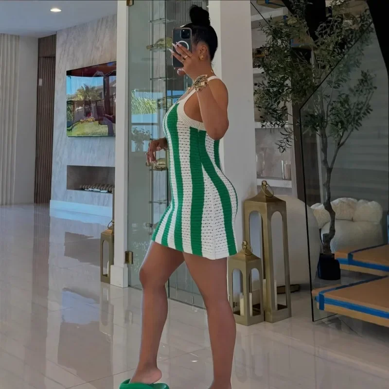 GUWU femmes rayé tricot côtelé sans manches sangle moulante été robe de plage soirée Sexy fête robes de rue robes