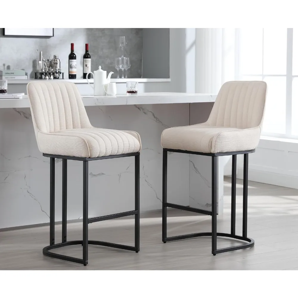 

Counter Height Bar Stools Set of 2 with Back Modern Kitchen Counter Stools with Gold Legs Upholstered Island Chairs Comfy Strip