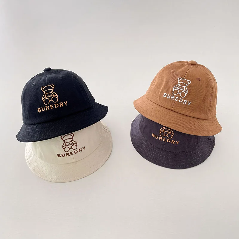 

Детская Панама в Корейском стиле, головной убор в виде медведя, однотонная, из хлопка, для улицы, для мальчиков и девочек