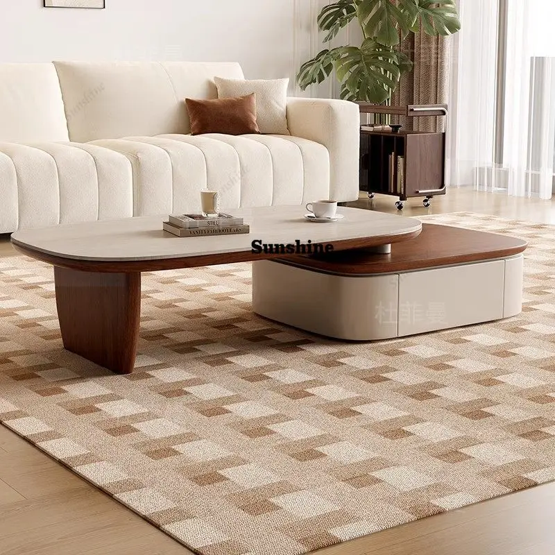 

Medieval style solid wood coffee table combination household living room small apartment walnut coffee table