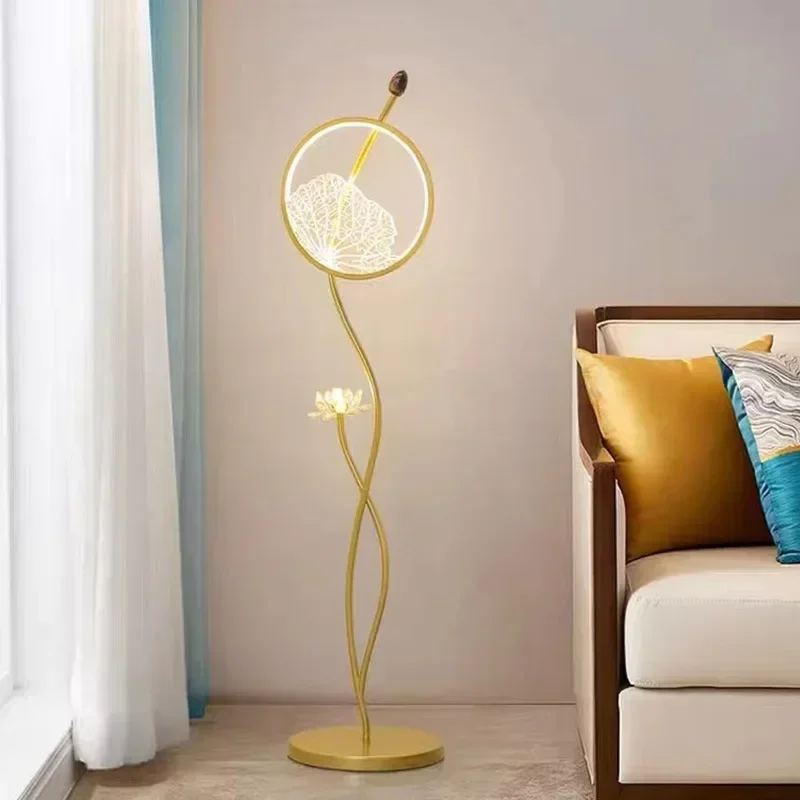 

Floor Lamp Zen Living Room Chinese Style Bedroom Study Tea Room Vertical Lotus Buddha Hall B & B Simple